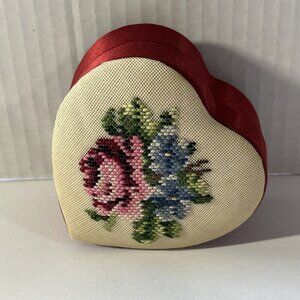 Fetco Hand-Stitched Fabric Heart Trinket Engagement Ring Box Jewelry Pink Rose​
